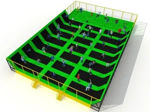 Indoor trampolínová aréna s vysokokapacitní zónou a dopadovou jamou